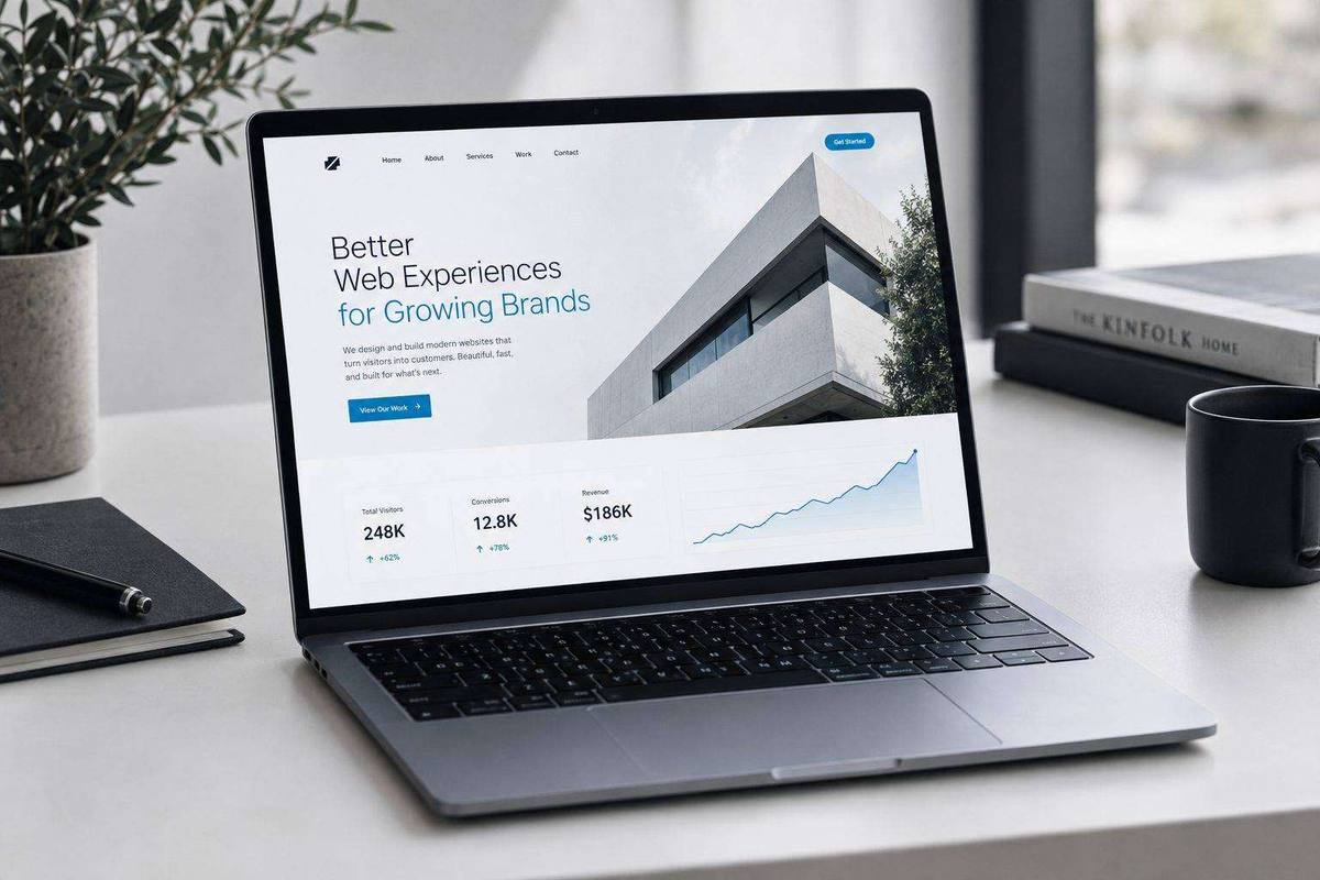 Completed website with rising analytics graph